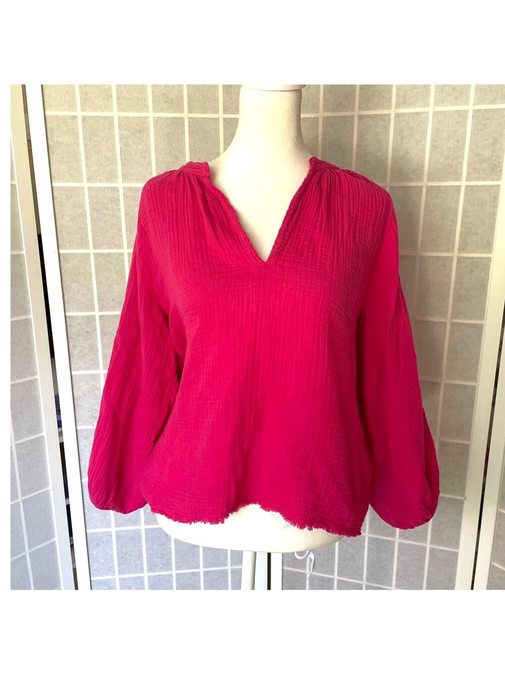 Nation LTD Mimi Romance Blouse Double Gauze Popover Top Pink XS USA Coastal Airy